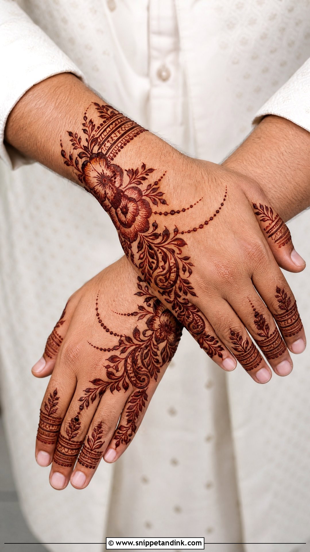 Groom Back Hand Mehndi With Floral Pattern - Snippet and Ink - 20 Groom Back Hand Mehndi Design Ideas