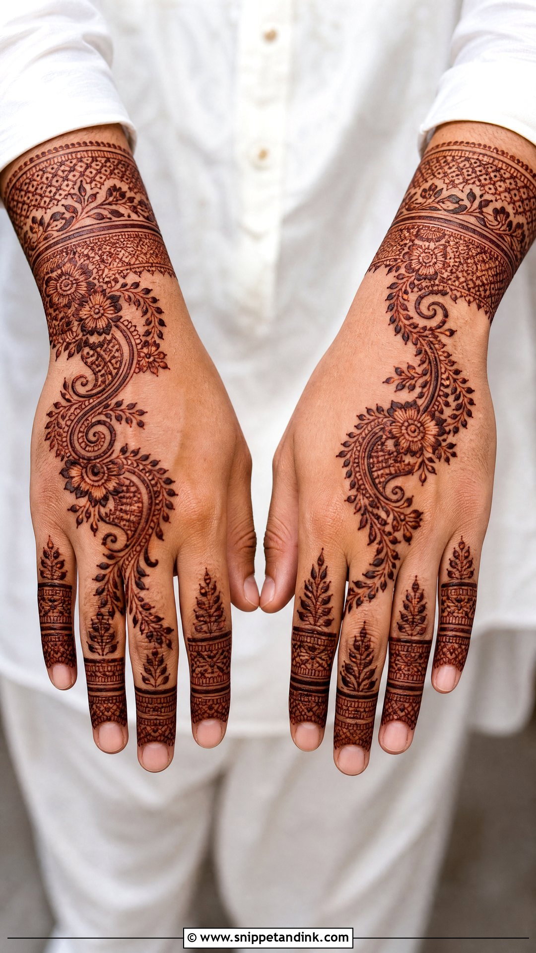 Groom Back Hand Mehndi With Indo Arabic Design - Snippet and Ink - 20 Groom Back Hand Mehndi Design Ideas