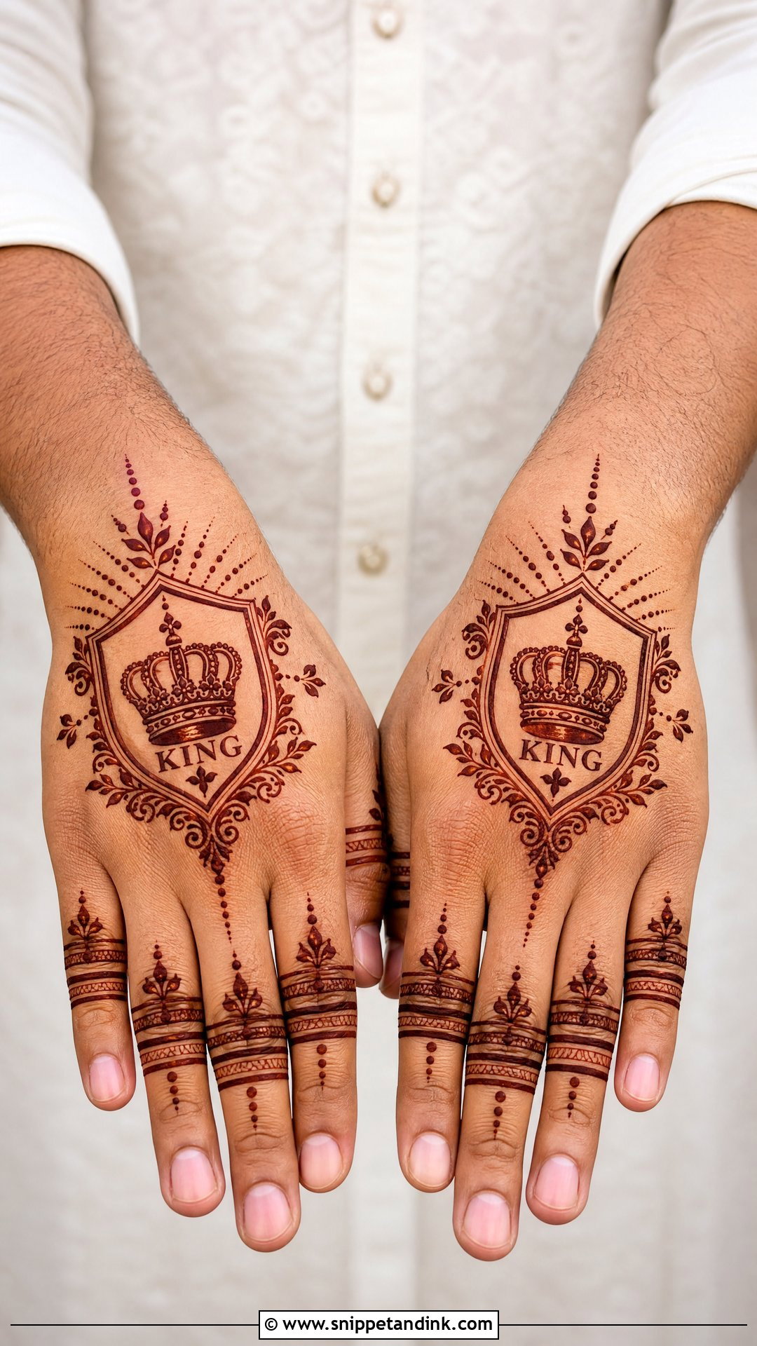 Groom Back Hand Mehndi With King Crown - Snippet and Ink - 20 Groom Back Hand Mehndi Design Ideas