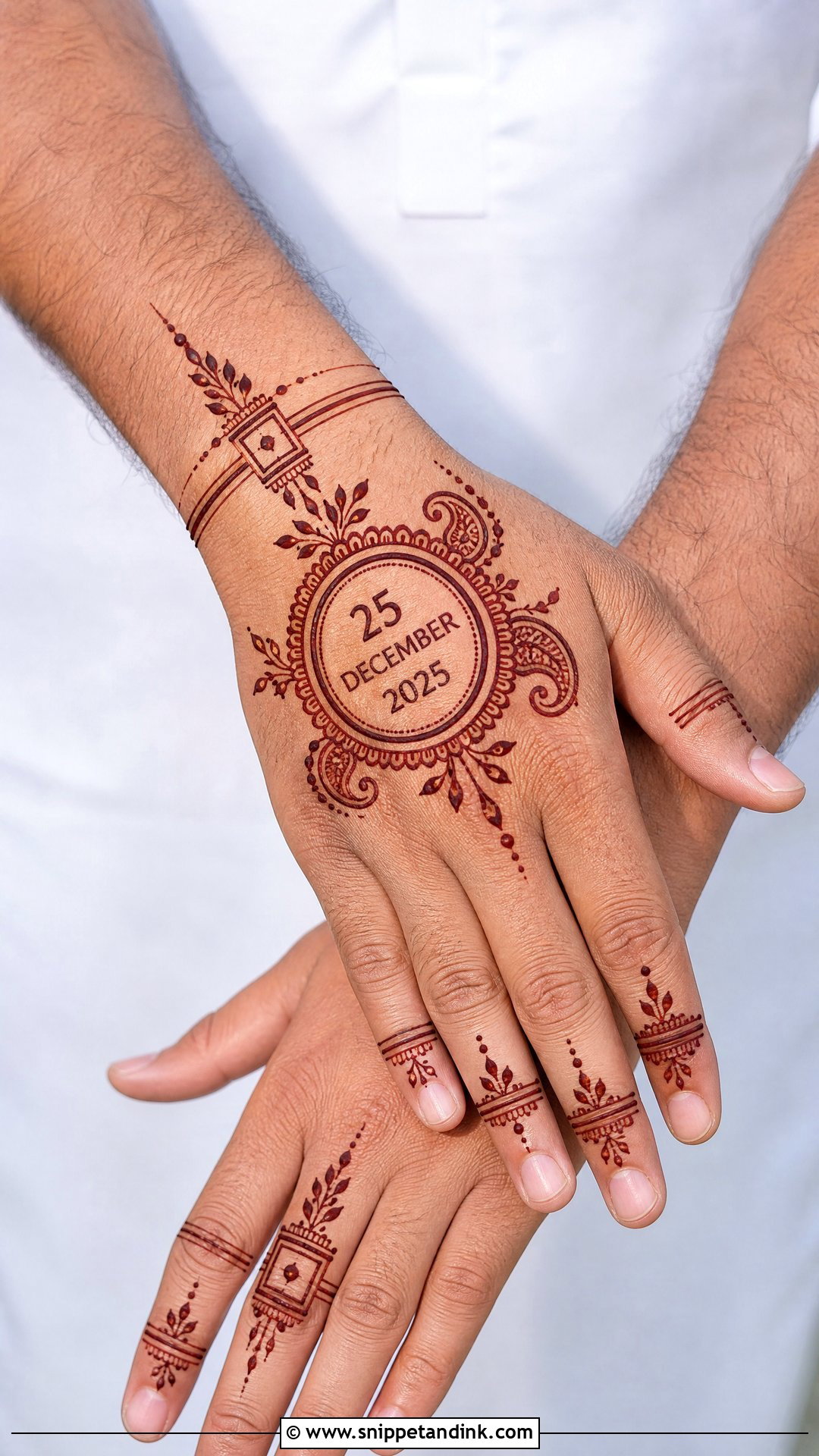 Groom Back Hand Mehndi With Wedding Date - Snippet and Ink - 20 Groom Back Hand Mehndi Design Ideas