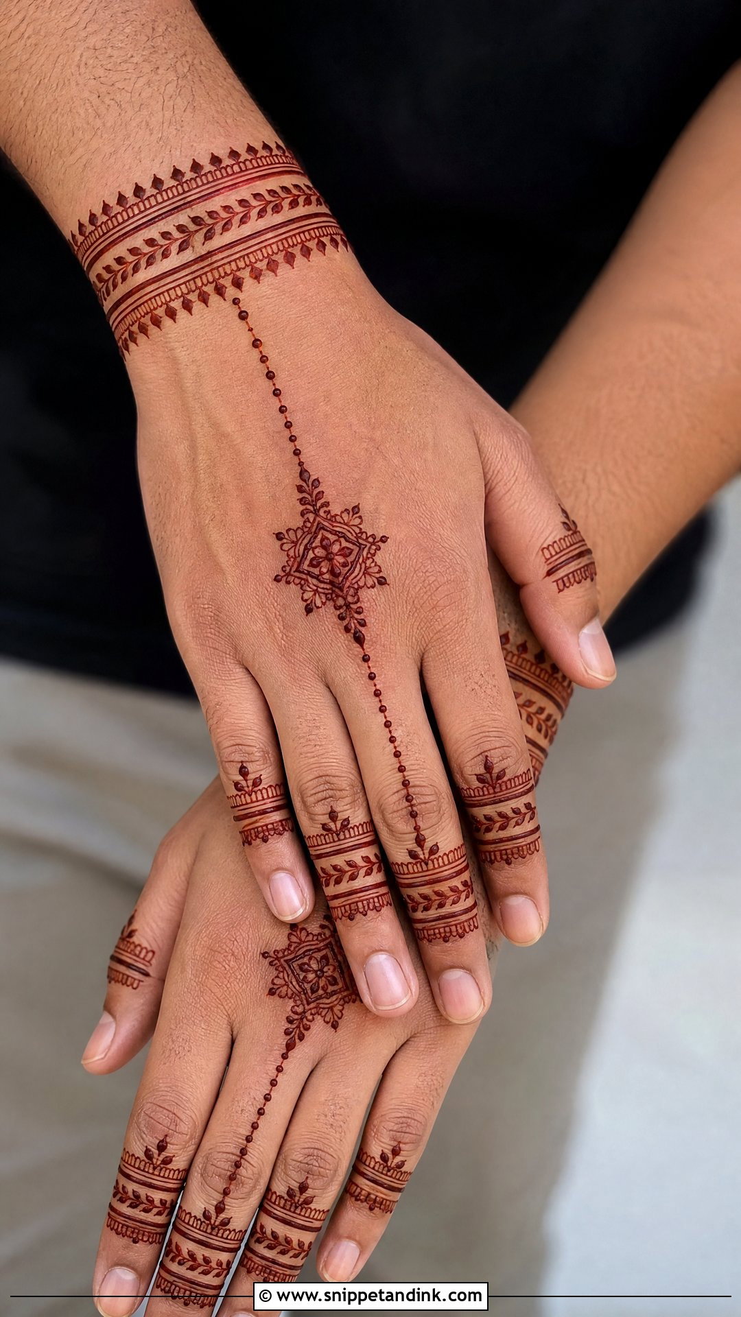 Groom Back Hand Mehndi With Wrist Band - Snippet and Ink - 20 Groom Back Hand Mehndi Design Ideas