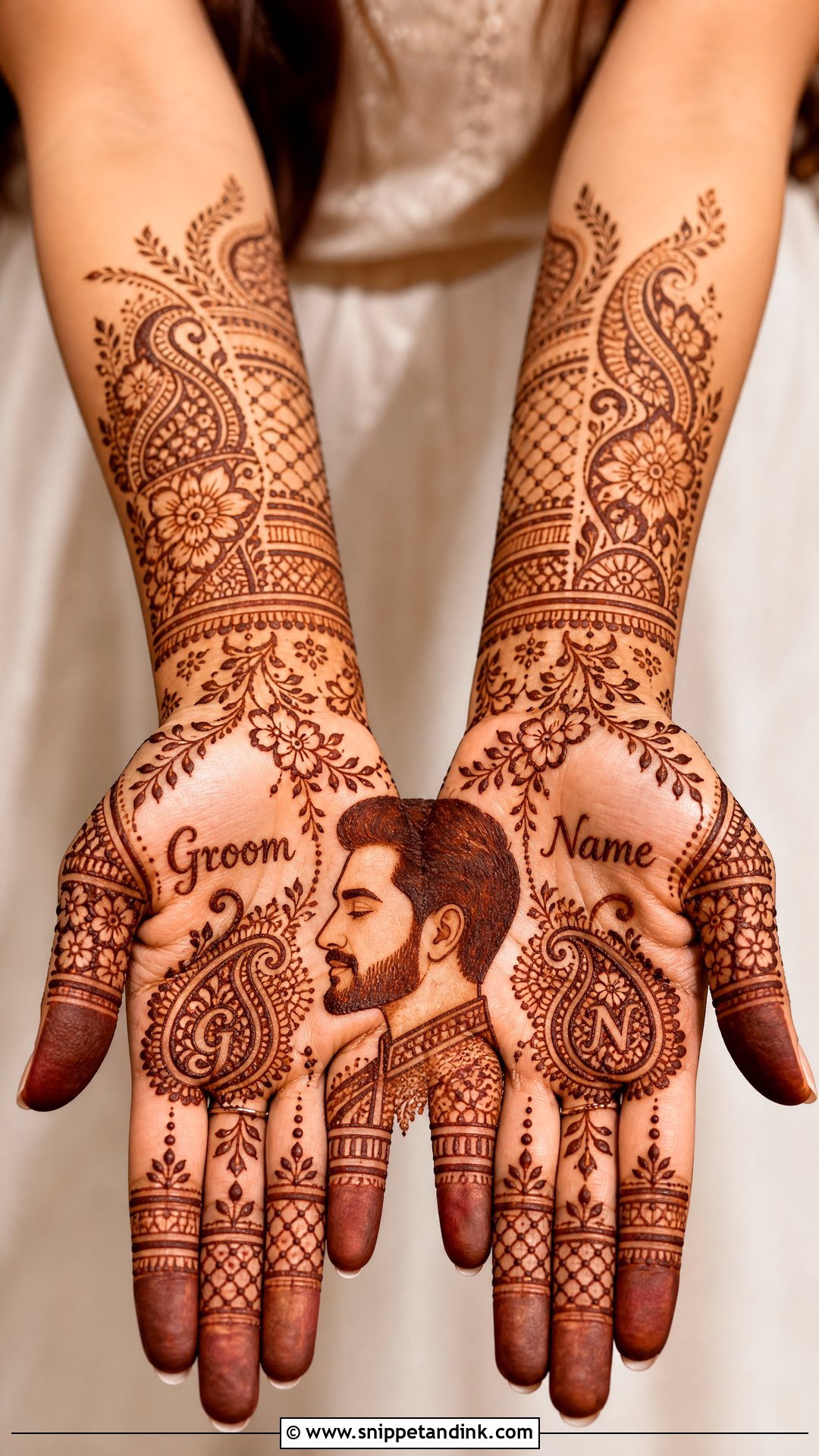 Groom Face Name Mehndi Design - Snippet and Ink - 25 Groom Face Mehndi Designs