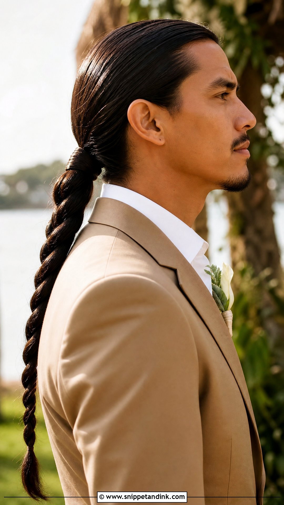 Groom Long Hair Braided Ponytail - Snippet and Ink - 15 Groom with Long Hair Ideas