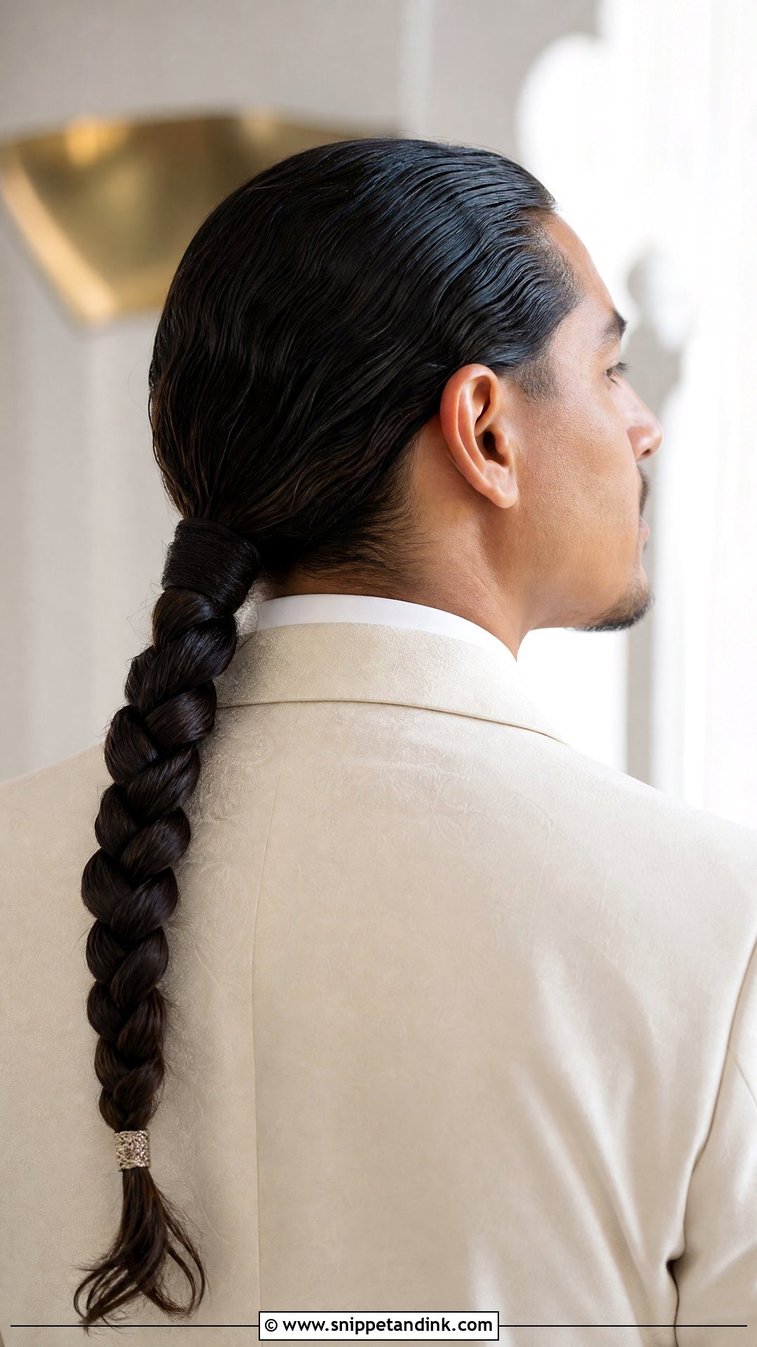 Groom Long Hair Braided Ponytail - Snippet and Ink - 15 Groom Long Hair Wedding Men Ideas
