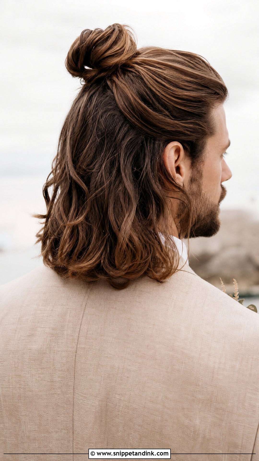 Groom Long Hair Half Up Bun - Snippet and Ink - 15 Groom Long Hair Wedding Men Ideas