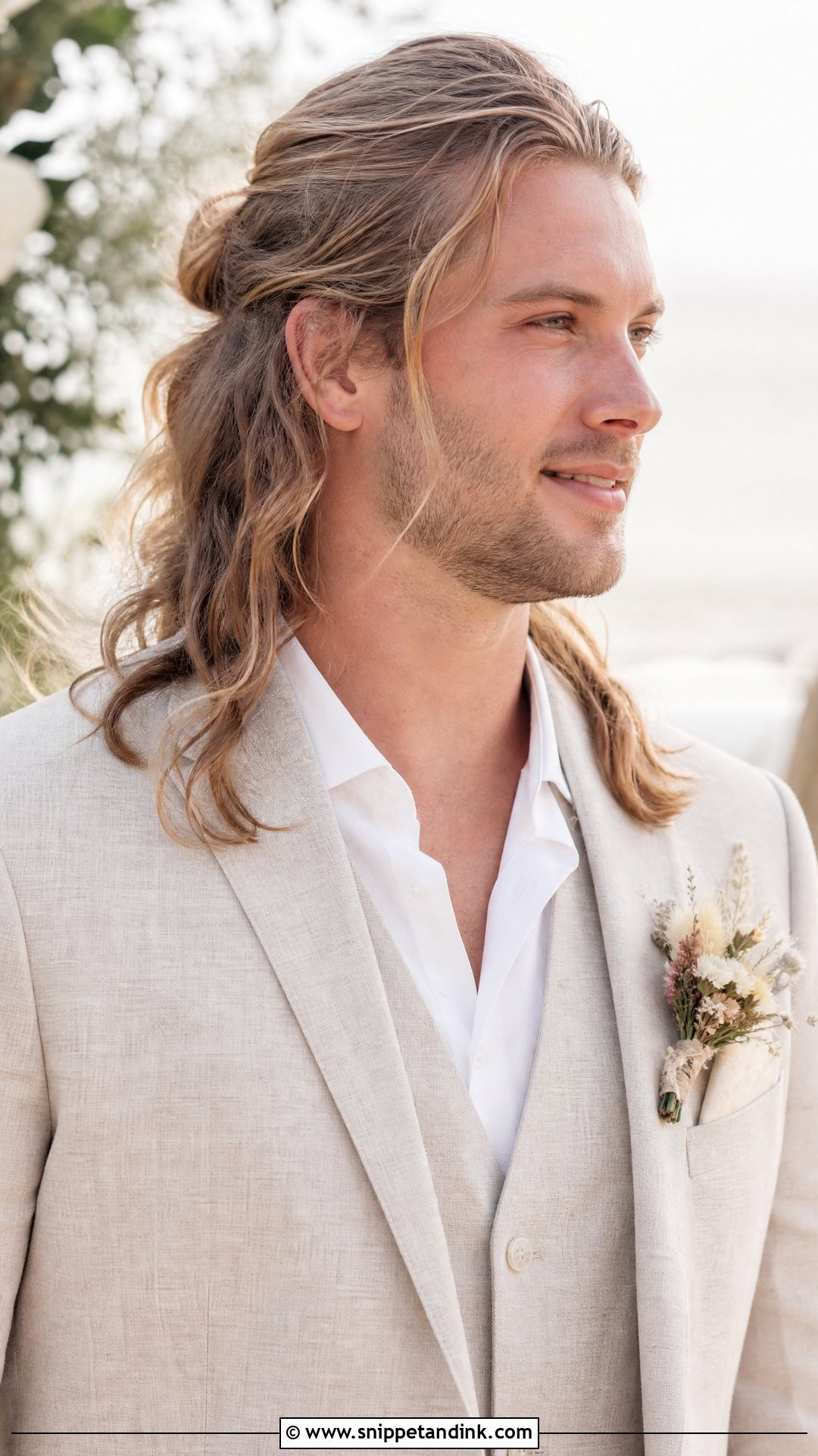 Groom Long Hair Half Up - Snippet and Ink - 15 Groom with Long Hair Ideas