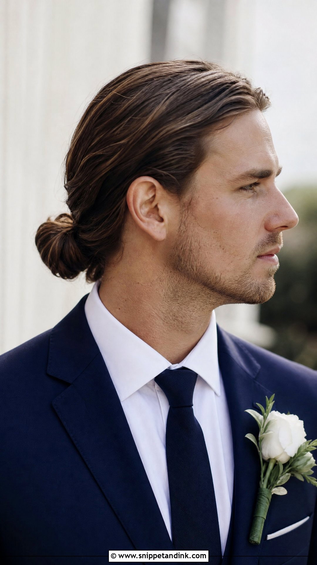 Groom Long Hair Low Bun - Snippet and Ink - 15 Groom with Long Hair Ideas