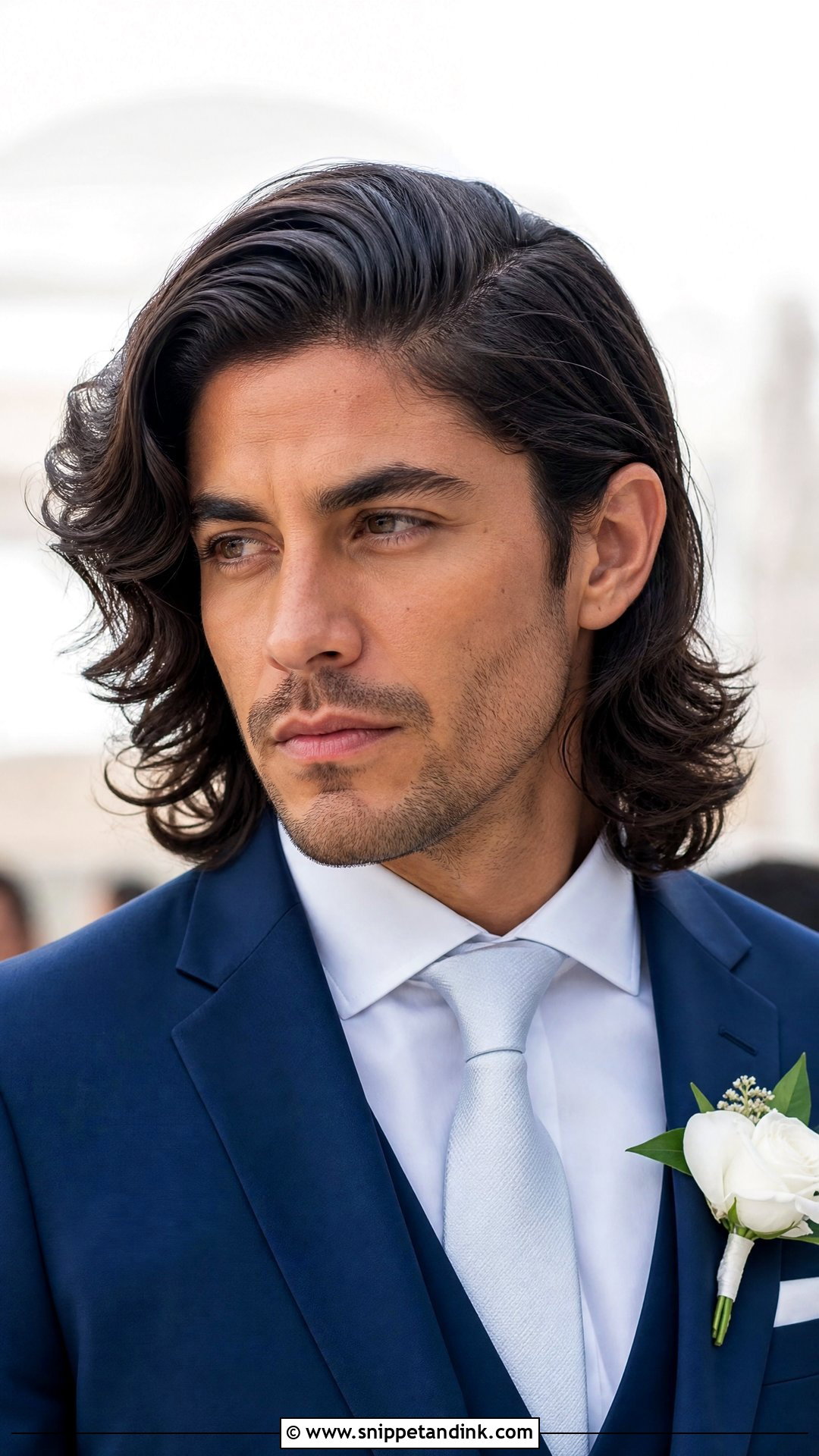 Groom Long Hair Side Swept Waves - Snippet and Ink - 15 Groom Long Hair Wedding Men Ideas
