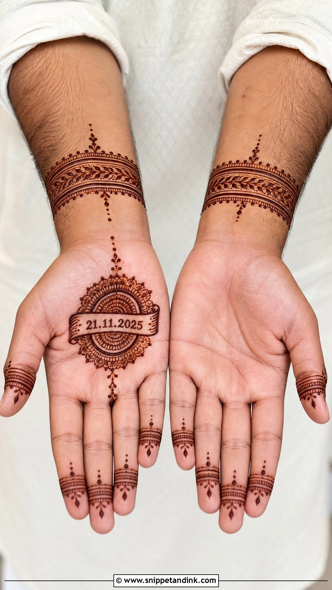 Groom Mehndi Design With Wedding Date - Snippet and Ink - 20 Groom Mehndi Designs