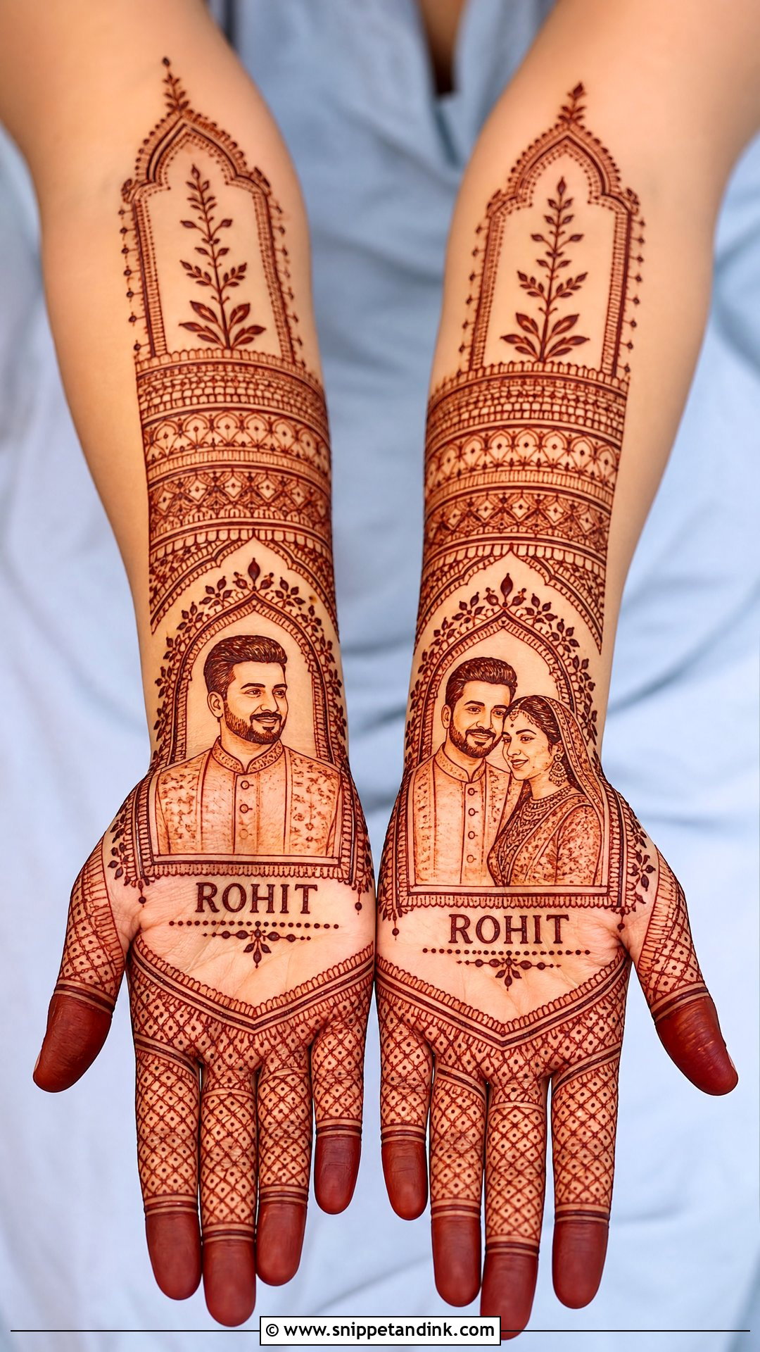 Groom Name Portrait Mehndi - Snippet and Ink - 20 Groom Name in Mehndi Design Ideas