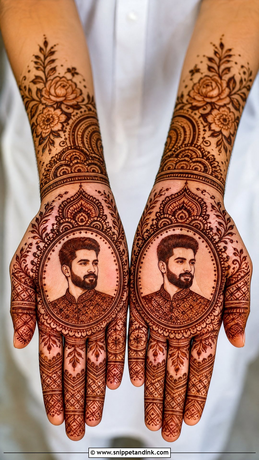Groom Portrait Mehndi Design - Snippet and Ink - 25 Groom Face Mehndi Designs
