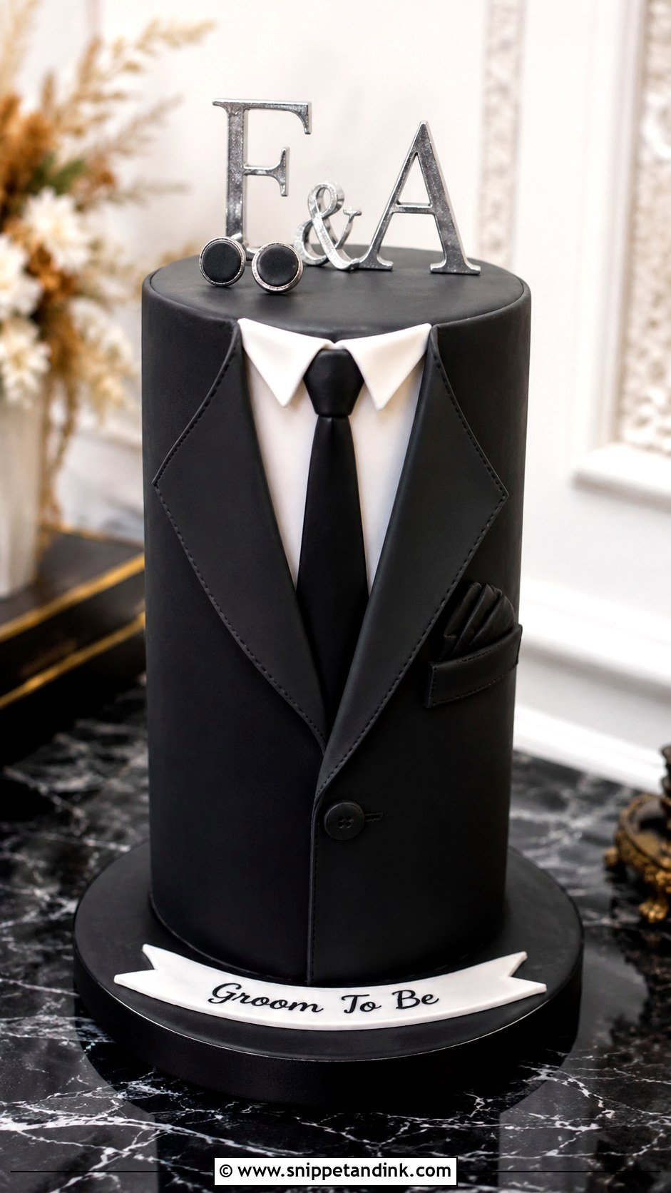 Groom To Be Black Suit Cake - Snippet and Ink - 20 Groom to Be Cake Designs