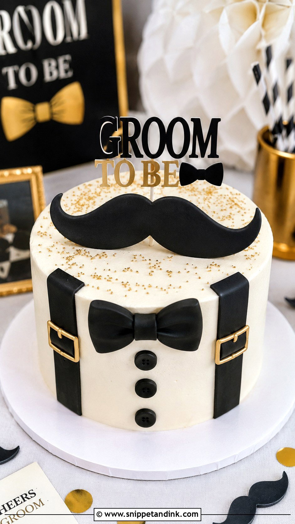 Groom To Be Mustache Cake - Snippet and Ink - 20 Groom to Be Cake Designs