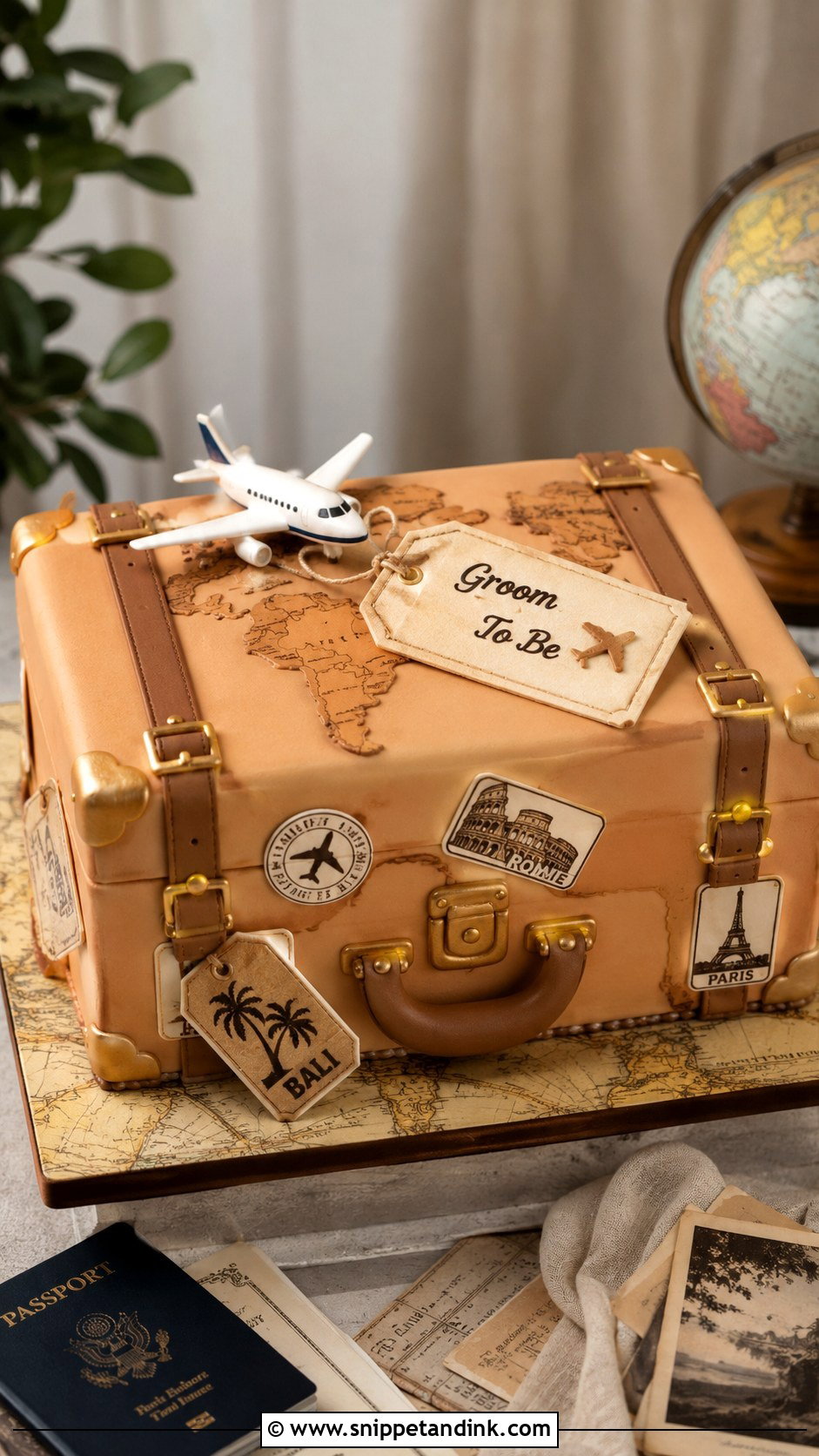 Groom To Be Travel Cake - Snippet and Ink - 20 Groom to Be Cake Designs
