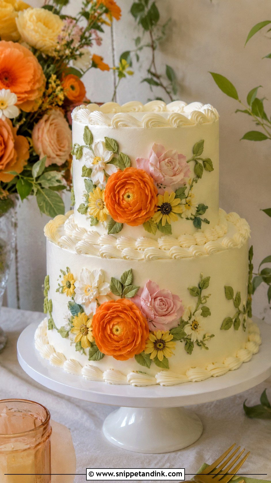 Groovy Floral Wedding Cake - Snippet and Ink - 20 Groovy Wedding Cake Ideas