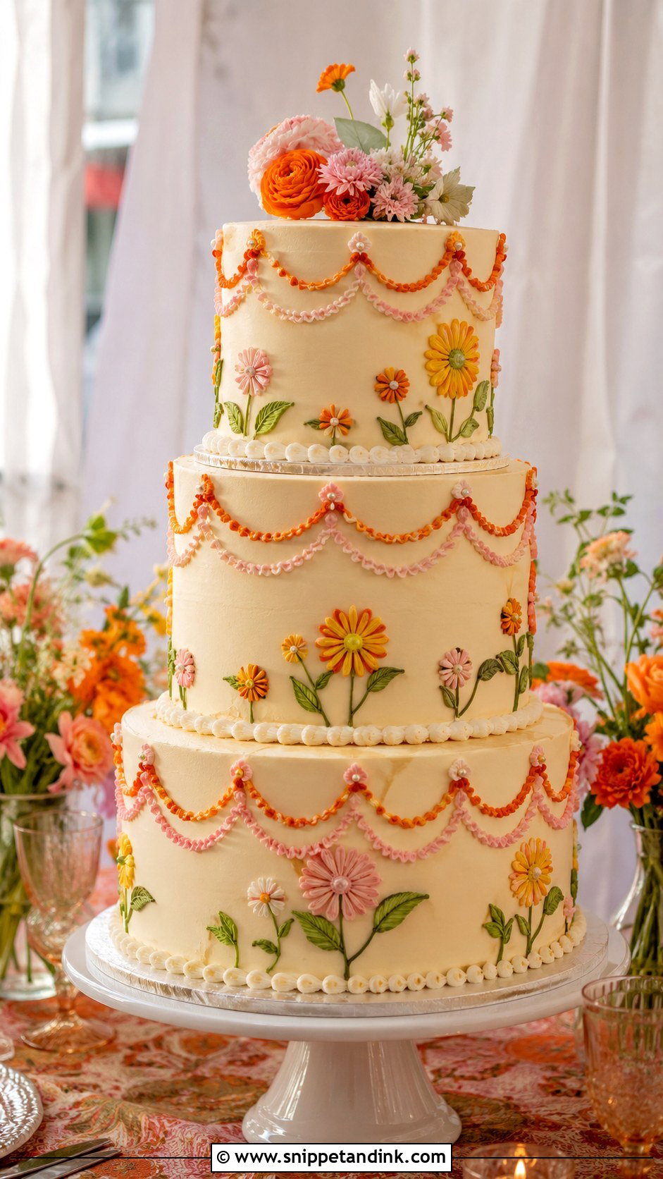 Groovy Tiered Wedding Cake - Snippet and Ink - 20 Groovy Wedding Cake Ideas