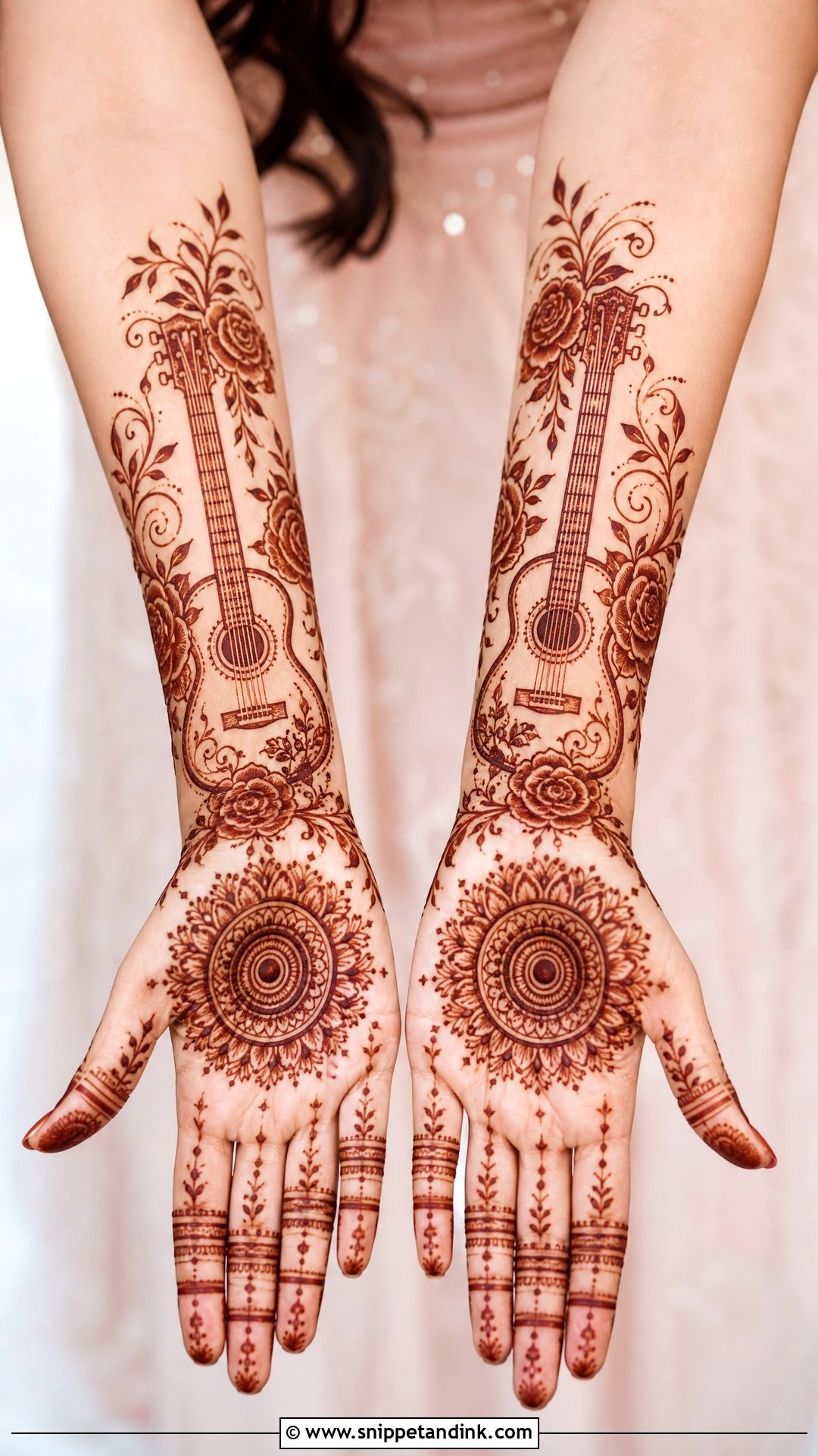 Guitar Bridal Instruments Mehndi Design - Snippet and Ink - 20 Bridal Instruments Mehndi Designs