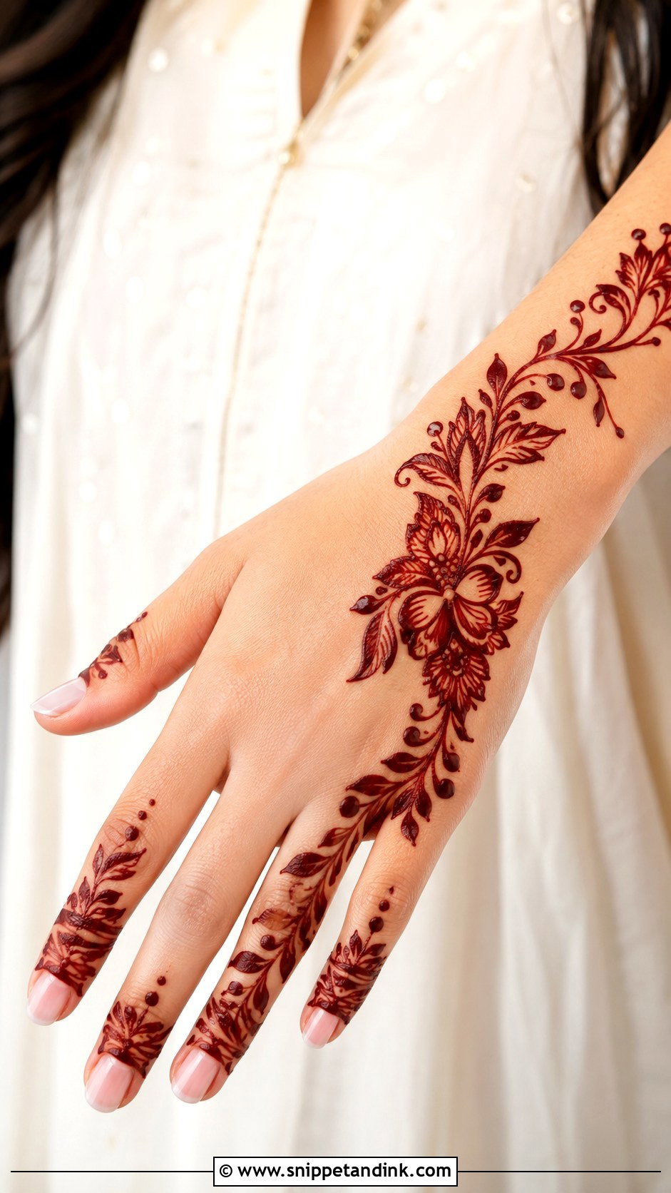 Gulf Back Hand Mehndi Design - Snippet and Ink - 30 Modern Minimal Back Hand Mehndi Designs