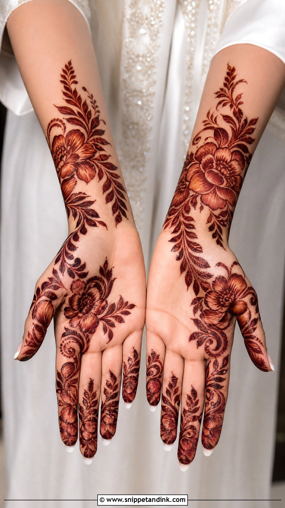 Gulf Bridal Front Hand Mehndi Design - Snippet and Ink - 25 Bridal Front Hand Mehndi Designs