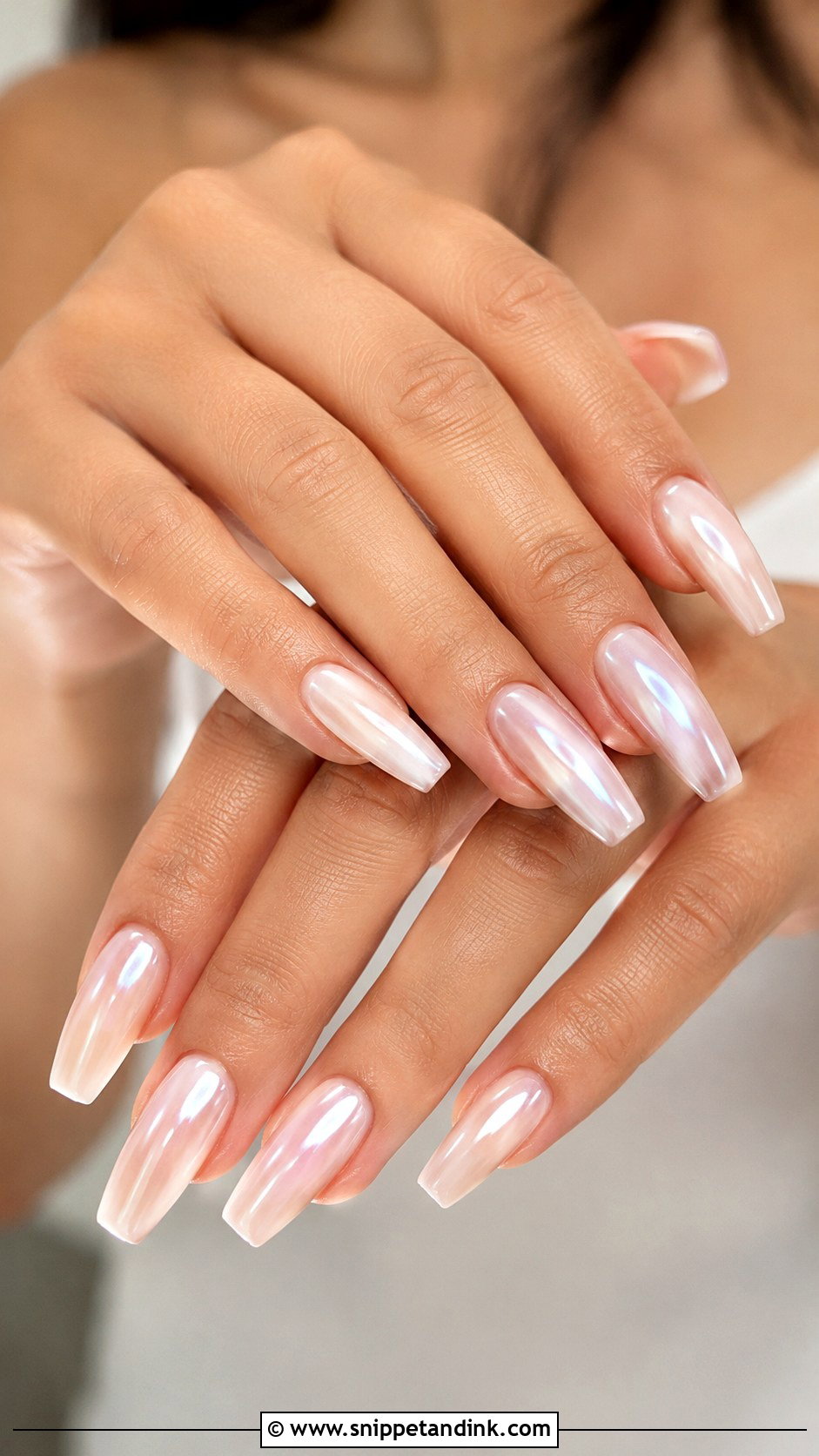 Hailey Bieber Coffin Wedding Nails - Snippet and Ink - 20 Hailey Bieber Wedding Nails
