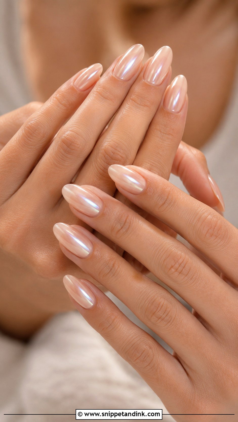 Hailey Bieber Nude Chrome Wedding Nails - Snippet and Ink - 20 Hailey Bieber Wedding Nails