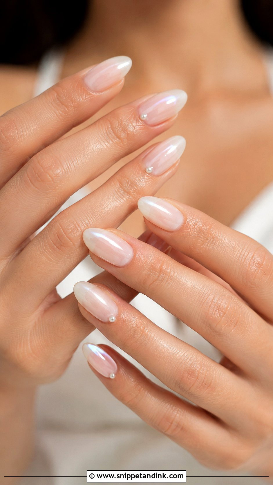 Hailey Bieber Pearl Accent Wedding Nails - Snippet and Ink - 20 Hailey Bieber Wedding Nails