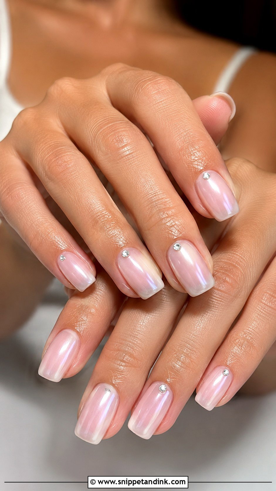 Hailey Bieber Rhinestone Wedding Nails - Snippet and Ink - 20 Hailey Bieber Wedding Nails
