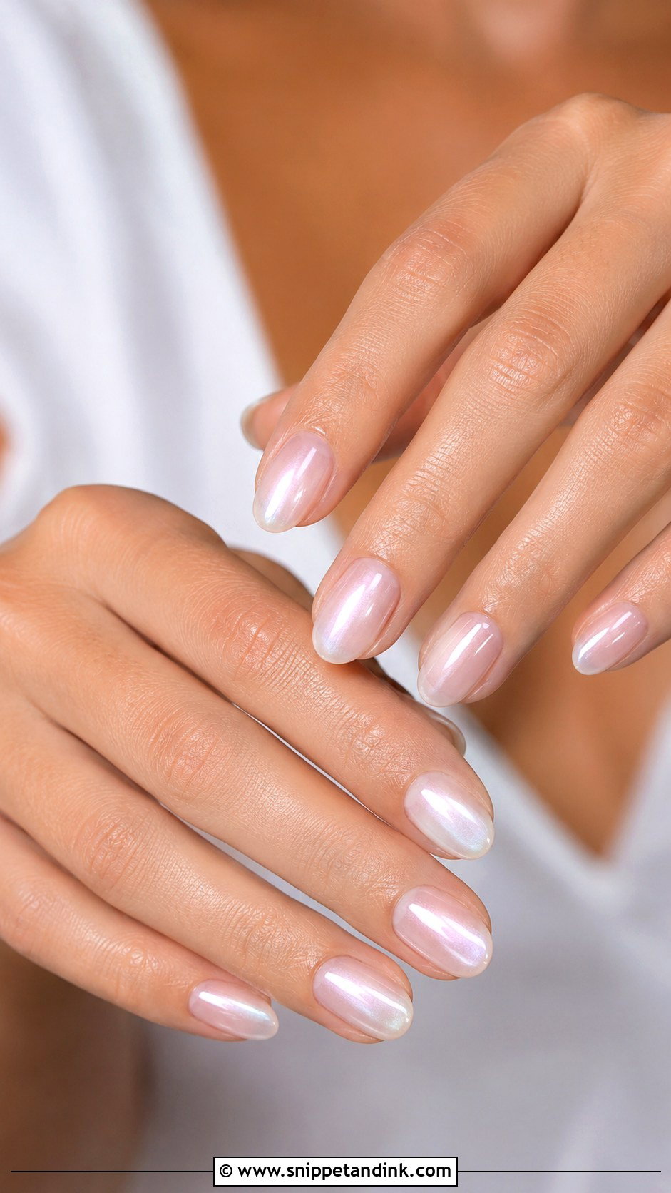 Hailey Bieber Shimmer Wedding Nails - Snippet and Ink - 20 Hailey Bieber Wedding Nails