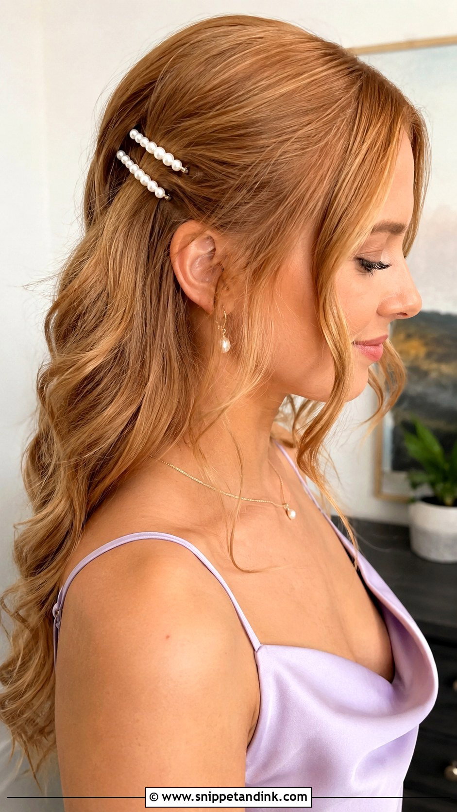 Hair Down With Pearl Clips For Wedding Guest - Snippet and Ink - 15 Wedding Guest Hair Down Style Ideas