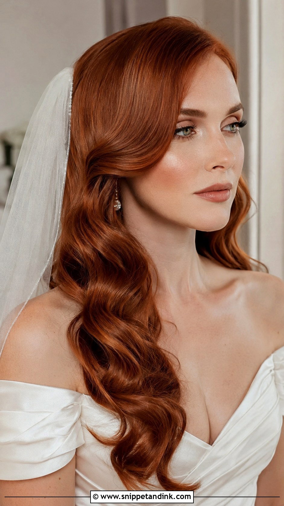 Hair Down With Veil And Hollywood Waves - Snippet and Ink - 15 Veil in Hair Down Ideas