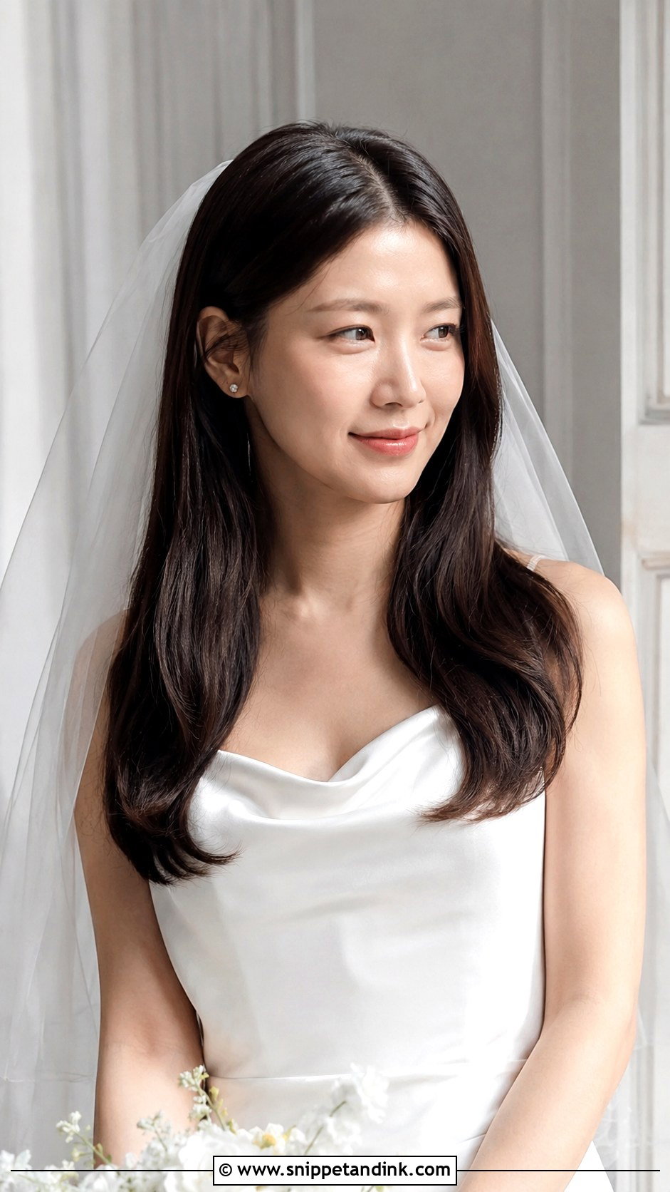 Hair Down With Veil And Middle Part - Snippet and Ink - 15 Veil in Hair Down Ideas
