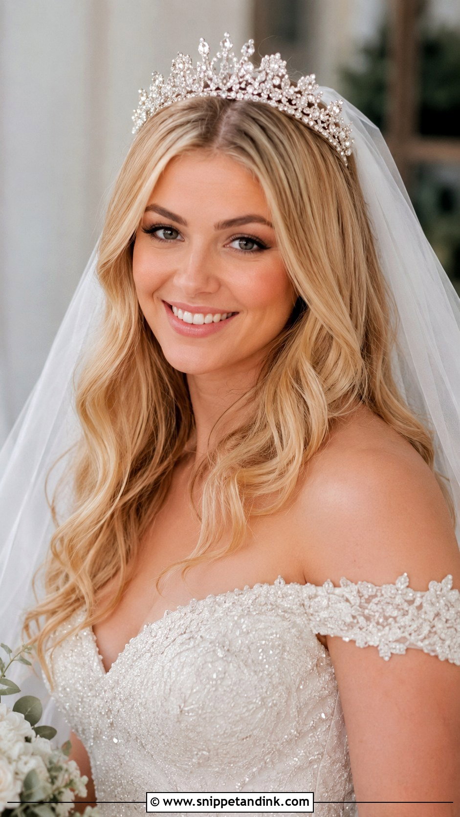 Hair Down with Tiara for Brides - Snippet and Ink - 20 Long Hairstyle for Wedding Ideas