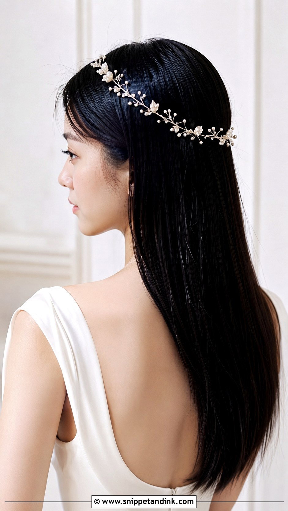 Hair Vine With Sleek Straight Hair - Snippet and Ink - 20 Bridal Hair Vine Ideas