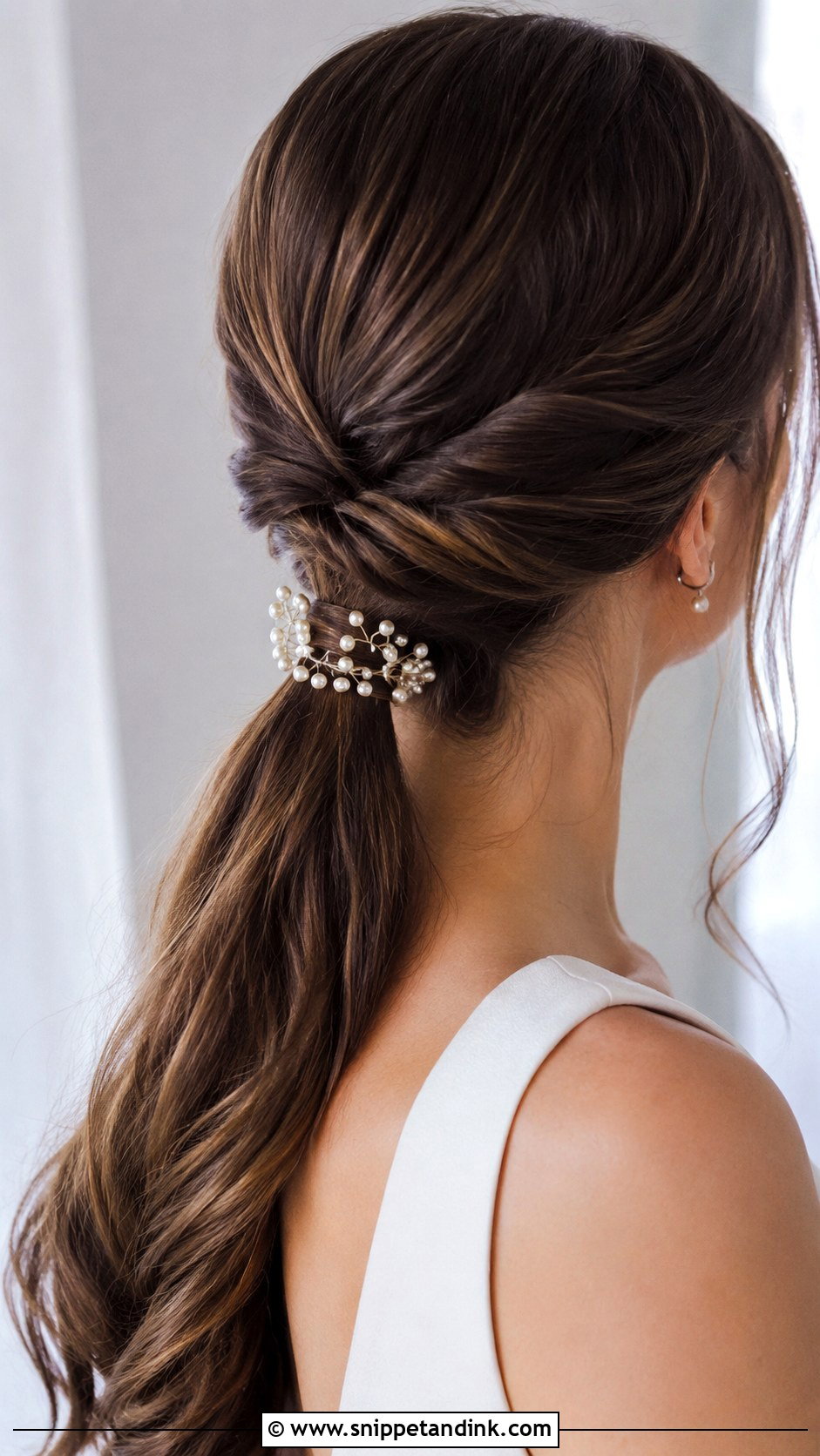 Hair Vine With Twisted Low Ponytail - Snippet and Ink - 20 Bridal Hair Vine Ideas