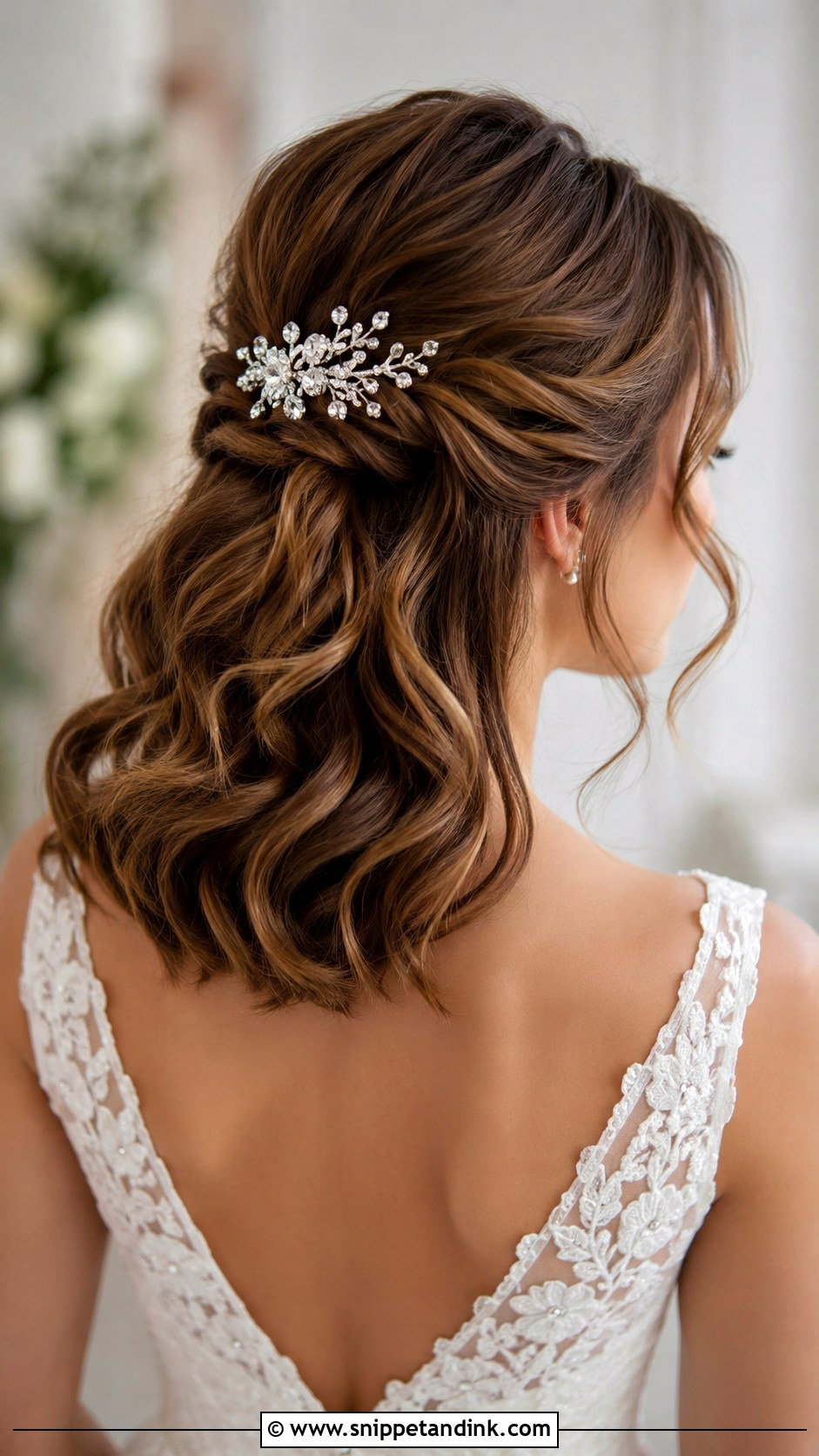 Halboffene Brautfrisur Mit Curtain Bangs - Snippet and Ink - 30 Brautfrisur Halboffen Mittellang Ideas