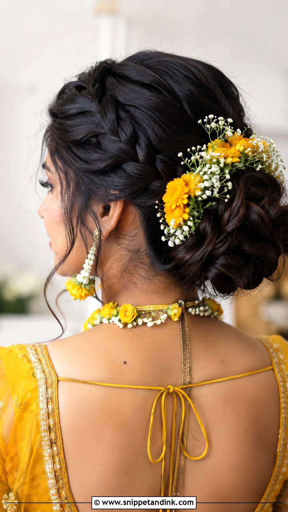 Haldi Braided Bun For Bride - Snippet and Ink - 15 Haldi Hairdo for Bride Ideas