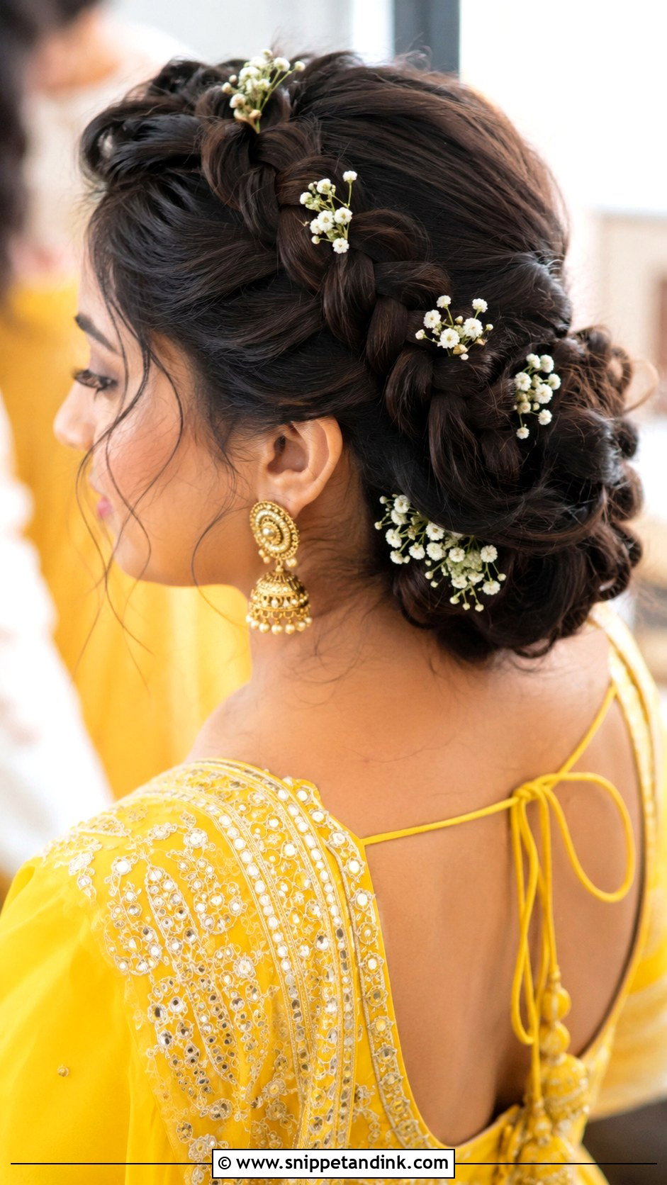 Haldi Braided Bun For Bridesmaid - Snippet and Ink - 30 Haldi Hairstyles for Bridesmaid