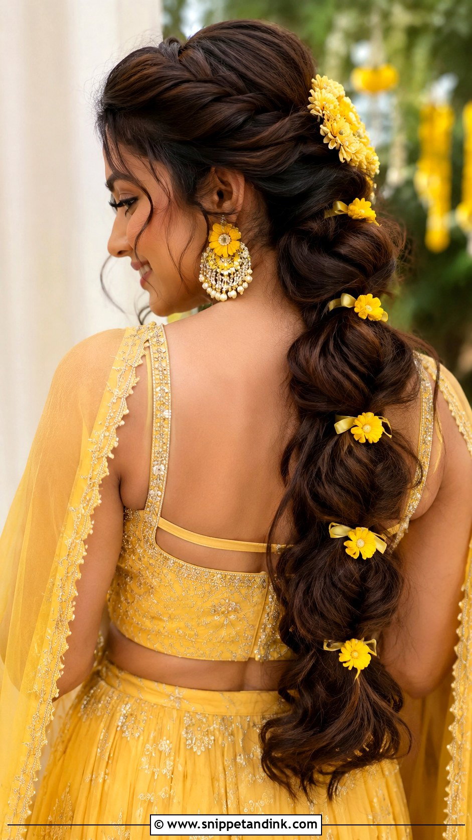 Haldi Bubble Braid For Bride - Snippet and Ink - 15 Haldi Hairdo for Bride Ideas