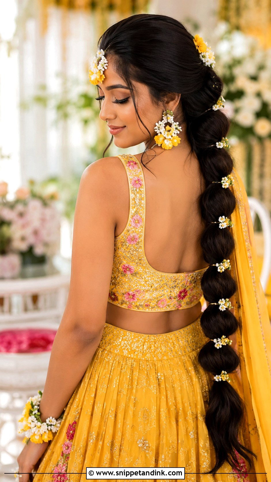 Haldi Bubble Braid For Bride - Snippet and Ink - 15 Haldi Function Hairstyle for Bride Ideas