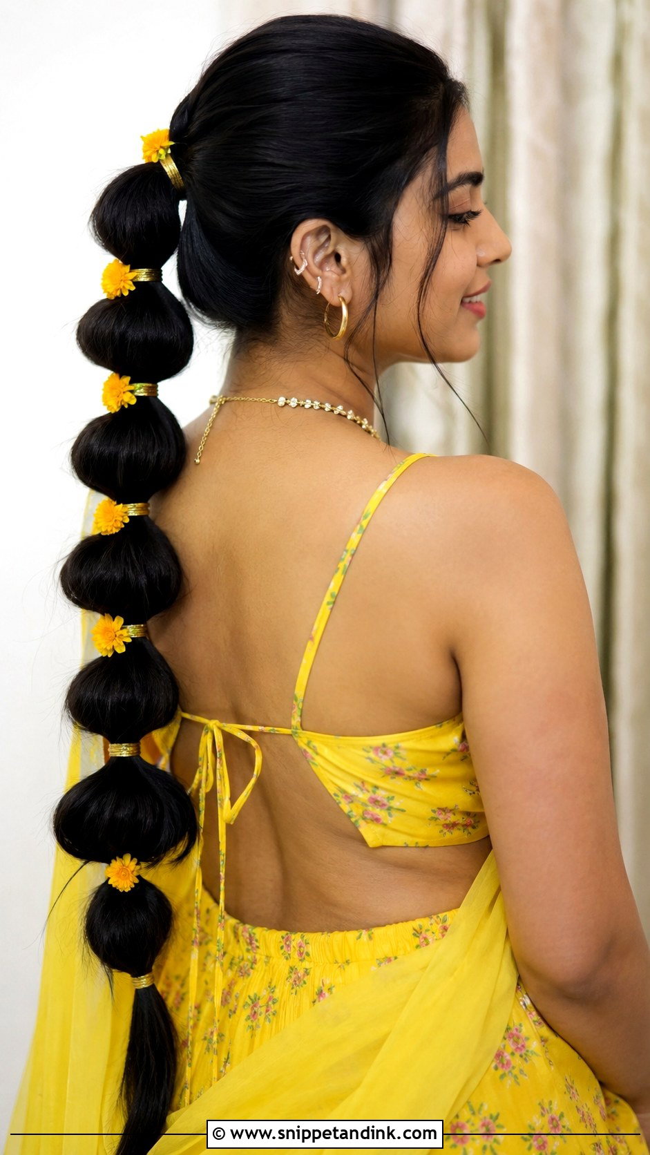 Haldi Bubble Ponytail For Bridesmaid - Snippet and Ink - 30 Haldi Hairstyles for Bridesmaid