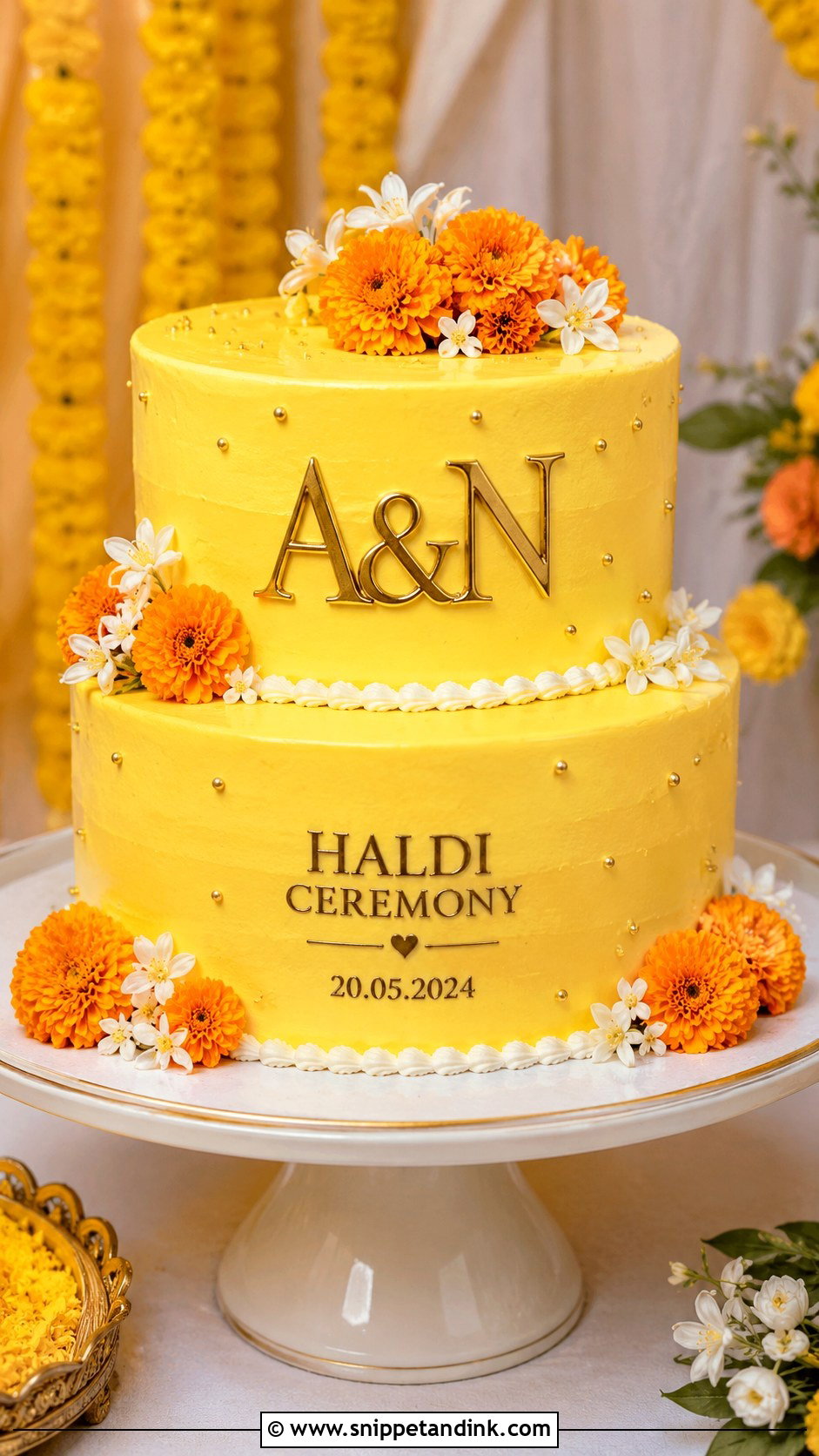 Haldi Cake With Couple Initials - Snippet and Ink - 20 Haldi Cake Ideas