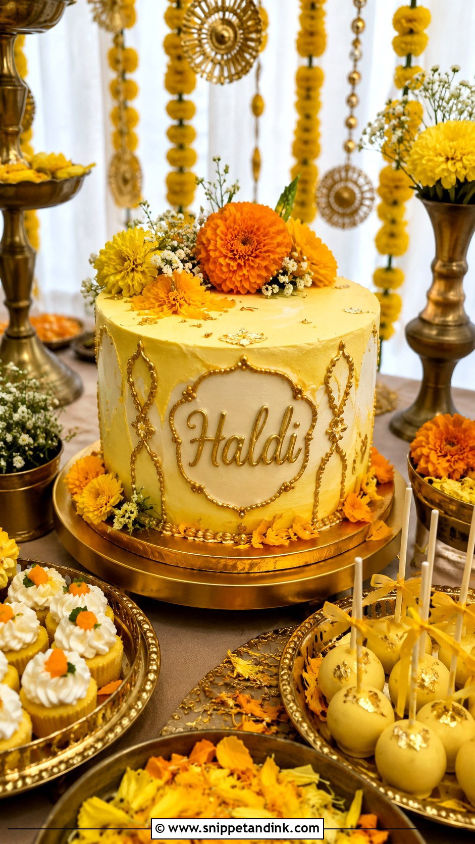 Haldi Cake With Dessert Table Style - Snippet and Ink - 20 Haldi Cake Ideas