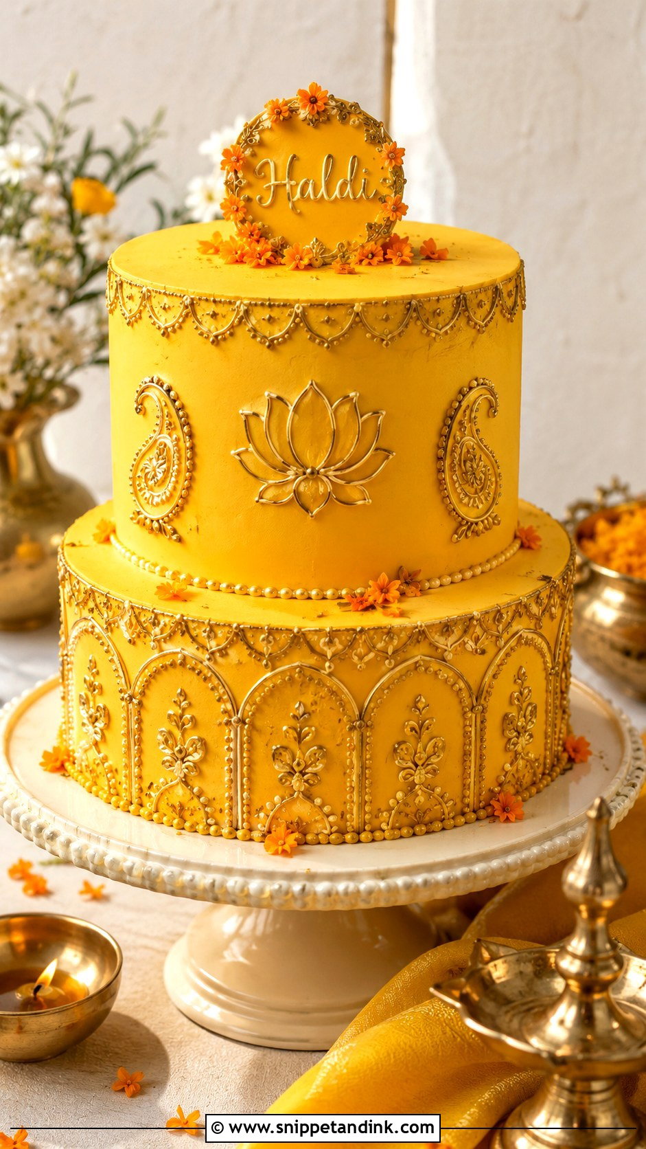 Haldi Cake With Indian Motifs - Snippet and Ink - 20 Haldi Cake Ideas