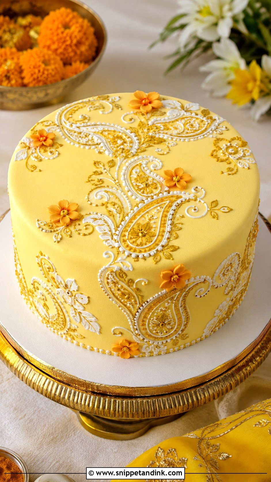 Haldi Cake With Mehndi Pattern - Snippet and Ink - 20 Haldi Cake Ideas