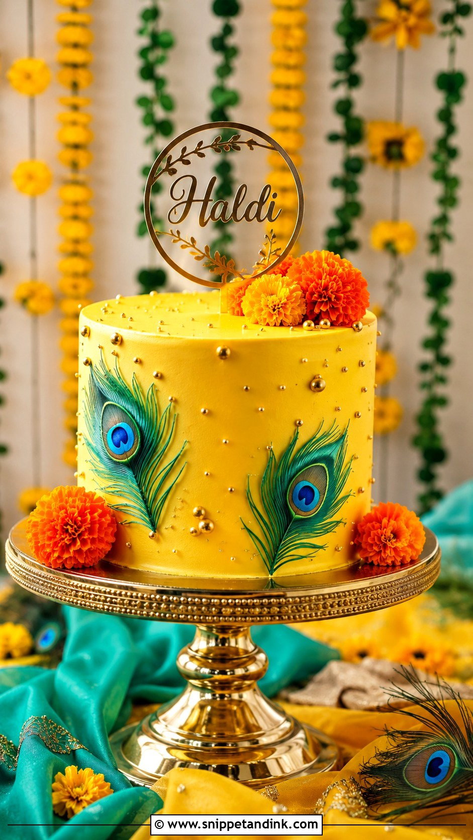 Haldi Cake With Peacock Colors - Snippet and Ink - 20 Haldi Cake Ideas