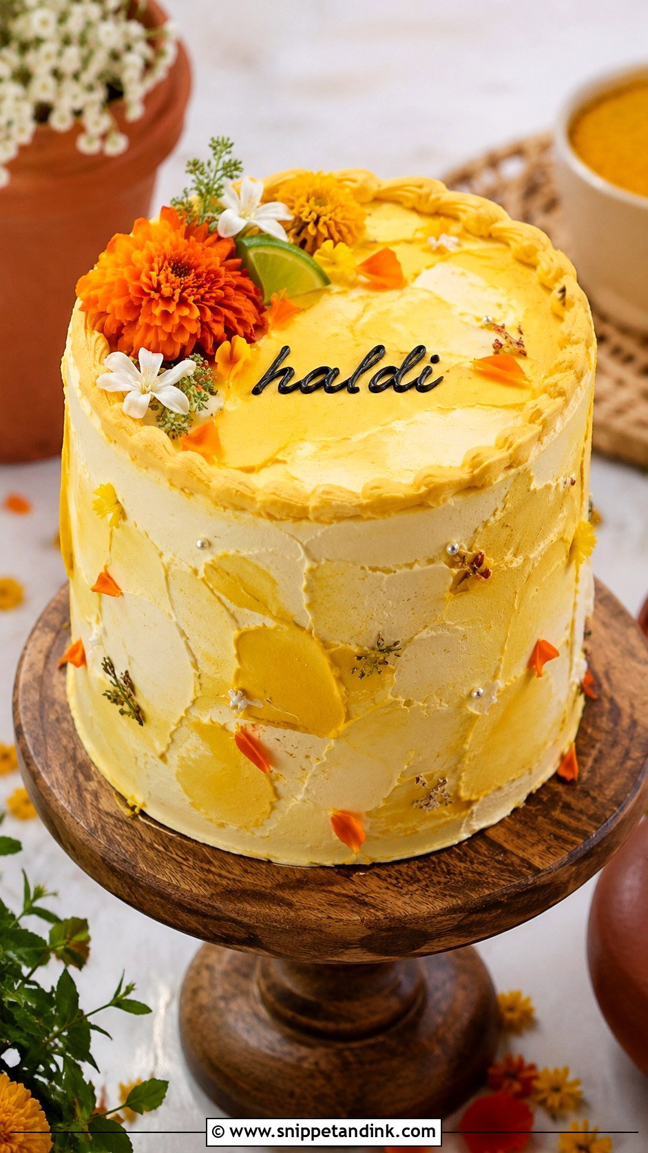 Haldi Cake With Rustic Buttercream - Snippet and Ink - 20 Haldi Cake Ideas