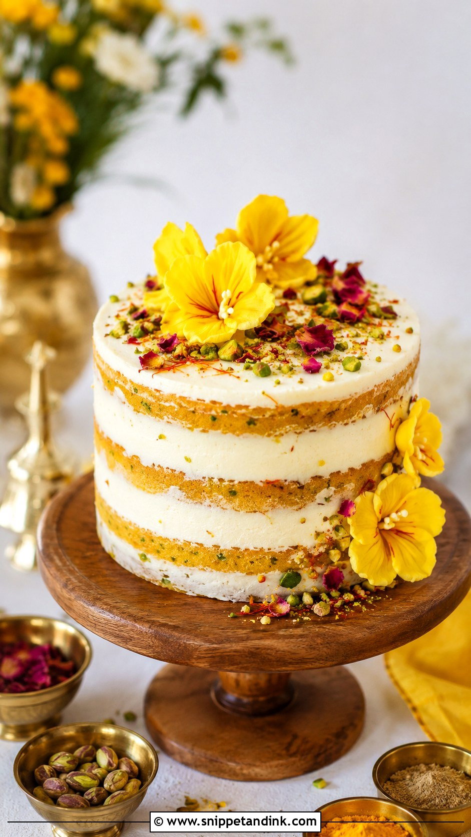 Haldi Cake With Saffron And Pistachio - Snippet and Ink - 20 Haldi Cake Ideas