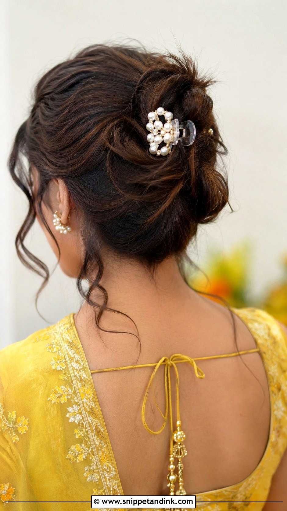 Haldi Claw Clip Hairstyle For Bridesmaid - Snippet and Ink - 30 Haldi Hairstyles for Bridesmaid