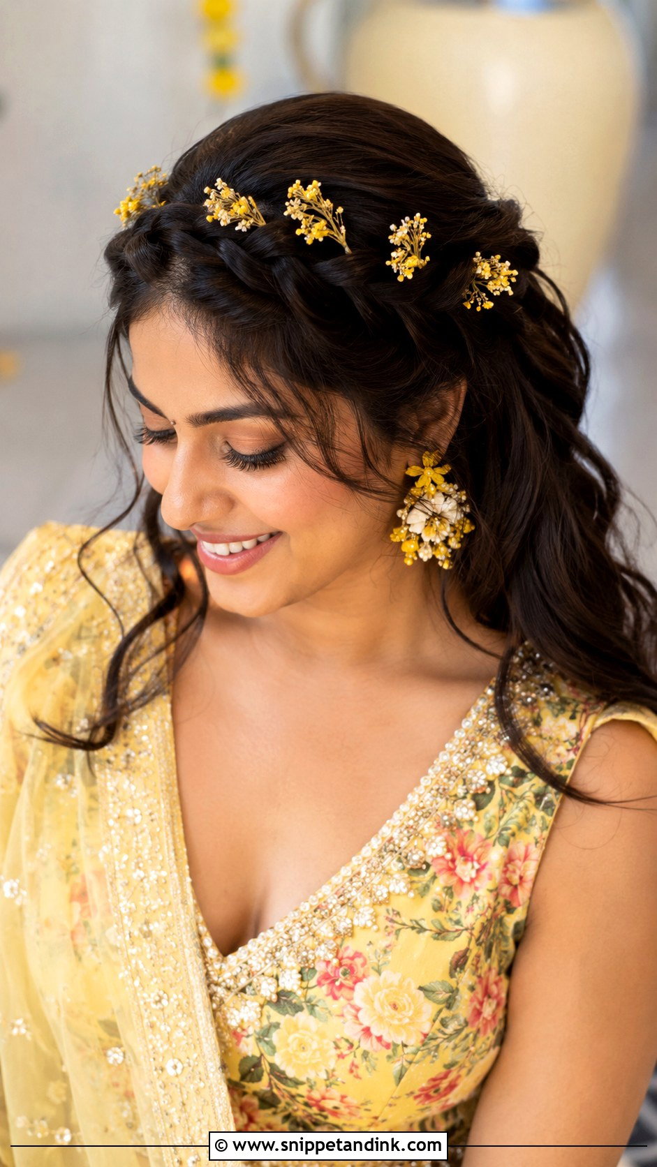 Haldi Crown Braid For Bride - Snippet and Ink - 15 Haldi Function Hairstyle for Bride Ideas