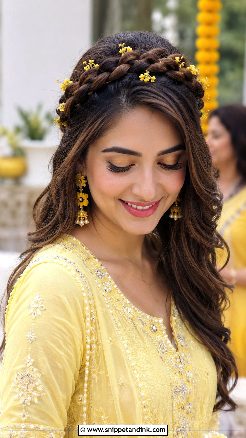 Haldi Crown Braid For Bridesmaid - Snippet and Ink - 30 Haldi Hairstyles for Bridesmaid